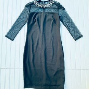 Carmen Marc Valvo Black Dress with Sheer Sleeves